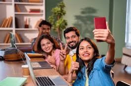 Happy students learning together